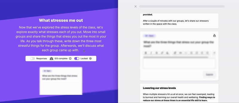 Welio Example Lesson Interactive components of Wellio lessons